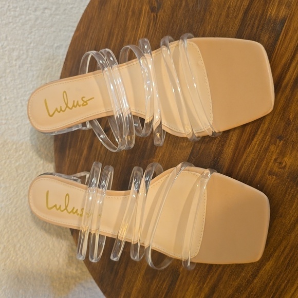 LULU'S Womens Clear Strappy Nude HEELS slip on Neutral Minimalist Sz.8.5 - Picture 2 of 11